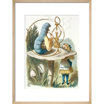 Alice meets the blue caterpillar print in natural frame