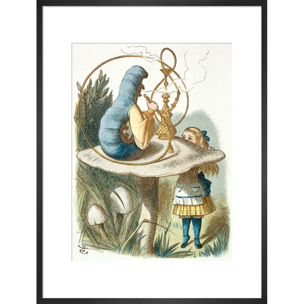 Alice meets the blue caterpillar print in black frame