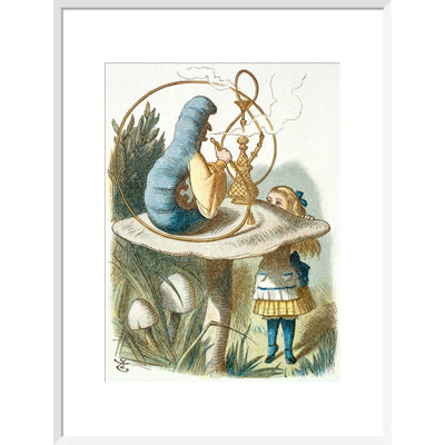 Alice meets the blue caterpillar print in white frame