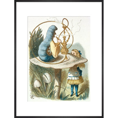 Alice meets the blue caterpillar print in black frame