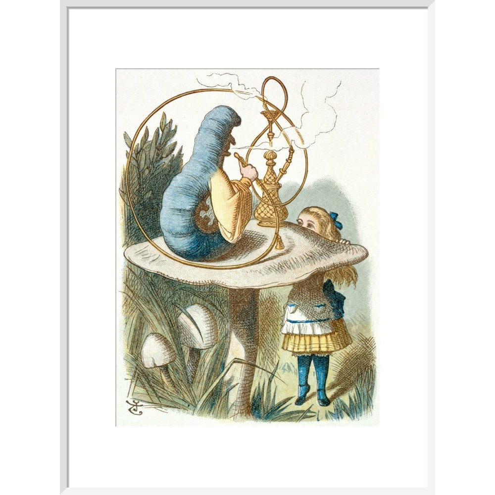 Alice meets the blue caterpillar print in white frame