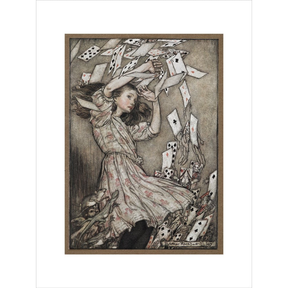 Alice and the falling pack of cards print unframed