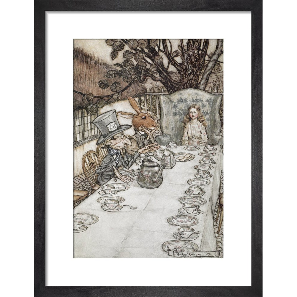 Alice at the tea party print in black frame