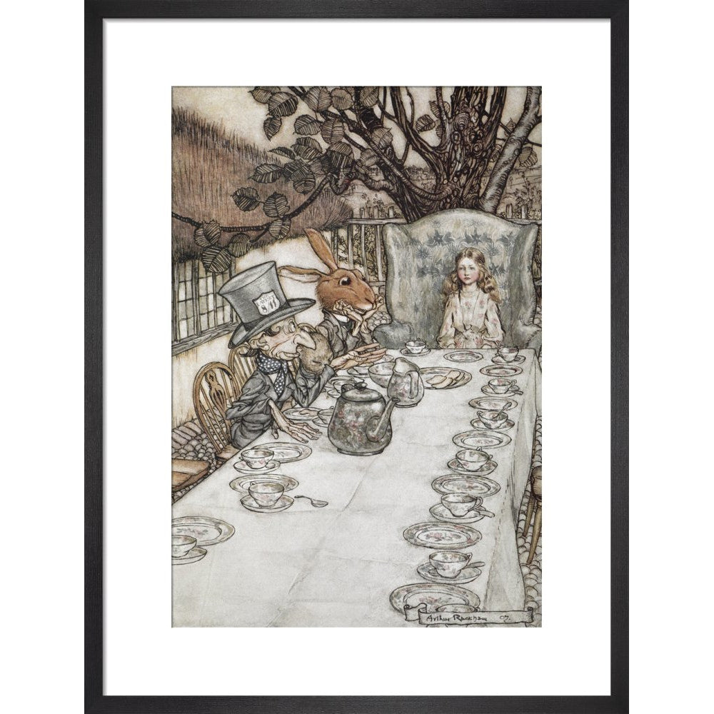 Alice at the tea party print in black frame