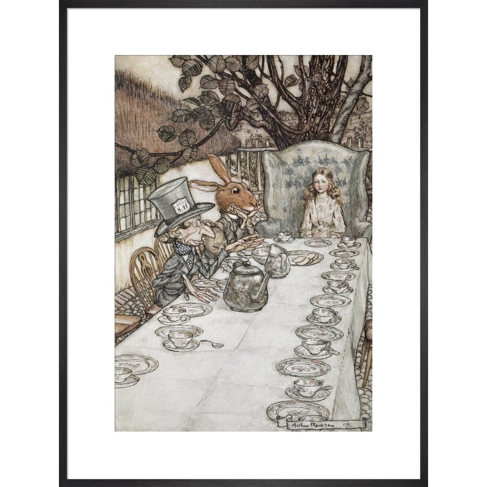 Alice at the tea party print in black frame