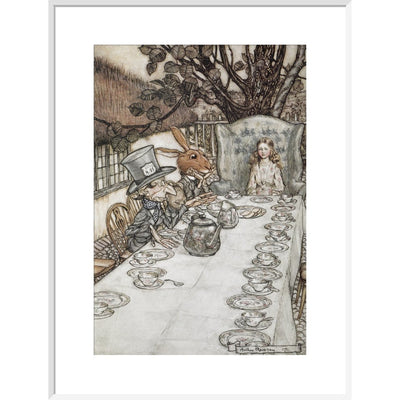 Alice at the tea party print in white frame