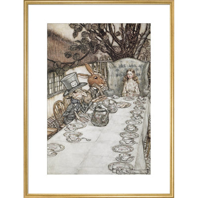 Alice at the tea party print in gold frame