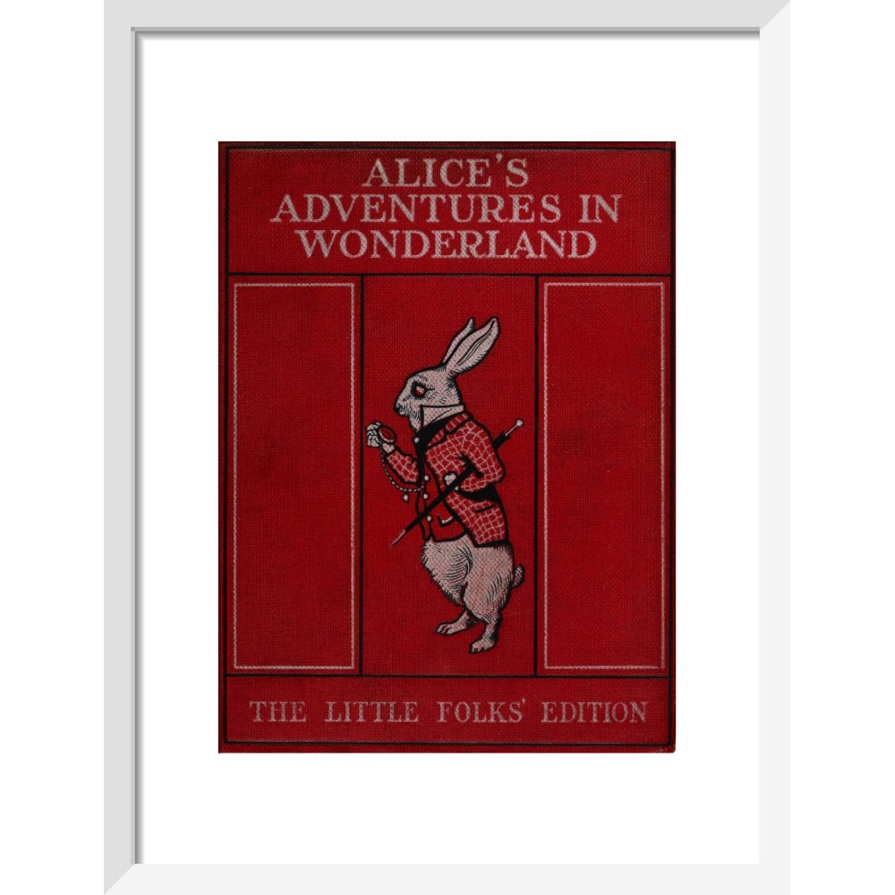 Alice in Wonderland book cover print in white frame