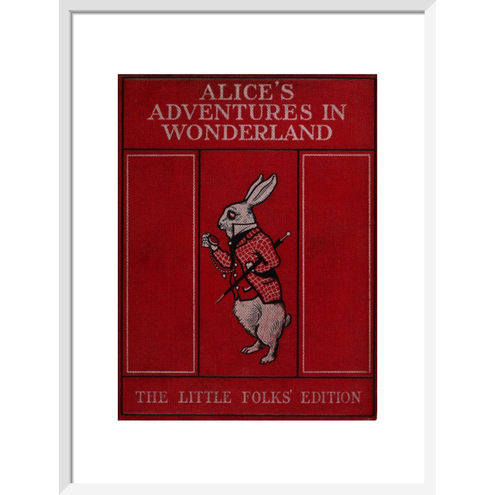 Alice in Wonderland book cover print in white frame