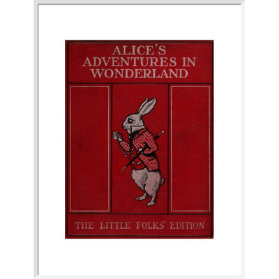 Alice in Wonderland book cover print in white frame