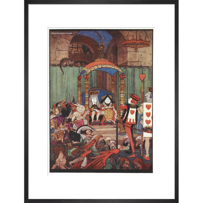 The King and Queen of Hearts upon their throne at court print in black frame