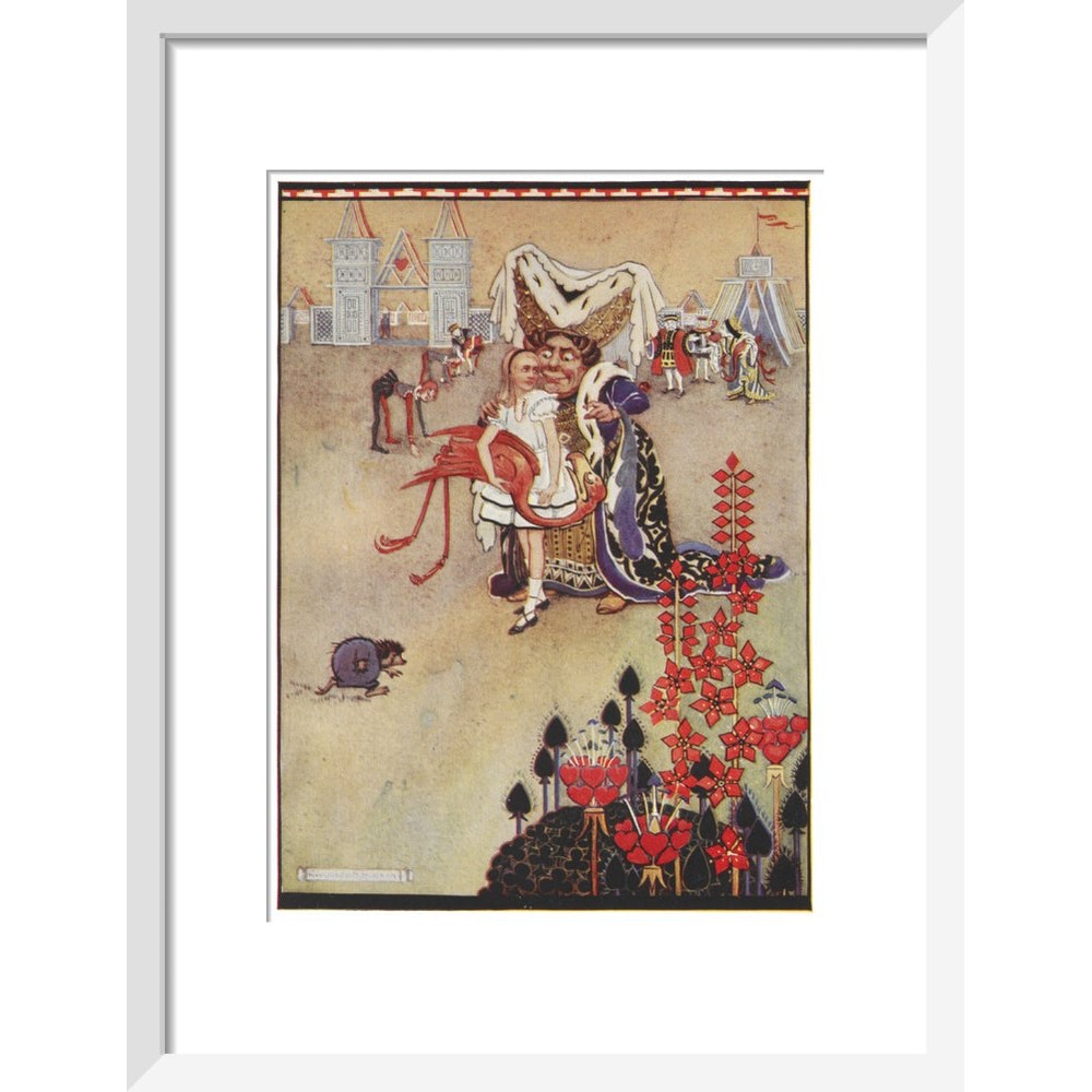 Alice playing croquet print in white frame
