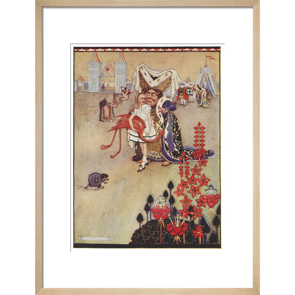 Alice playing croquet print in natural frame