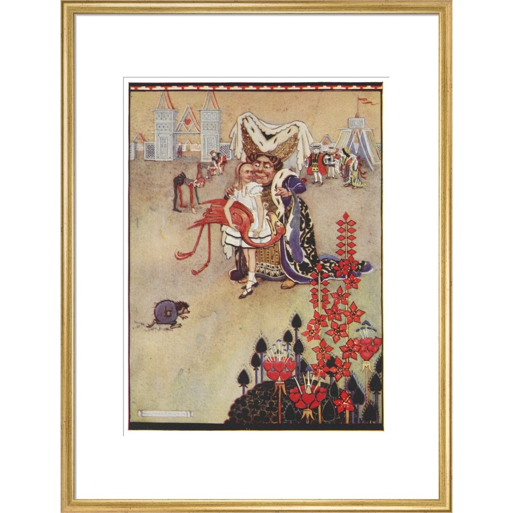 Alice playing croquet print in gold frame