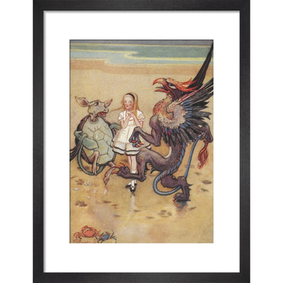 Alice dancing with the mock turtle and gryphon print in black frame