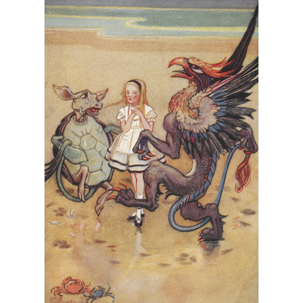 Alice dancing with the mock turtle and gryphon print