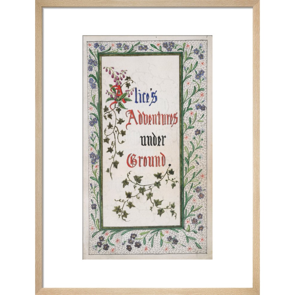 Alice's Adventures Under Ground title page print in natural frame
