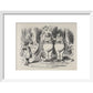 Alice meeting Tweedle Dee and Tweedle Dum for the first time print in white frame