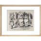 Alice meeting Tweedle Dee and Tweedle Dum for the first time print in natural frame