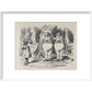 Alice meeting Tweedle Dee and Tweedle Dum for the first time print in white frame