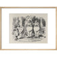 Alice meeting Tweedle Dee and Tweedle Dum for the first time print in natural frame