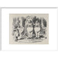 Alice meeting Tweedle Dee and Tweedle Dum for the first time print in white frame