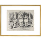 Alice meeting Tweedle Dee and Tweedle Dum for the first time print in gold frame