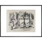 Alice meeting Tweedle Dee and Tweedle Dum for the first time print in black frame