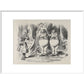 Alice meeting Tweedle Dee and Tweedle Dum for the first time print in white frame