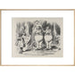 Alice meeting Tweedle Dee and Tweedle Dum for the first time print in natural frame