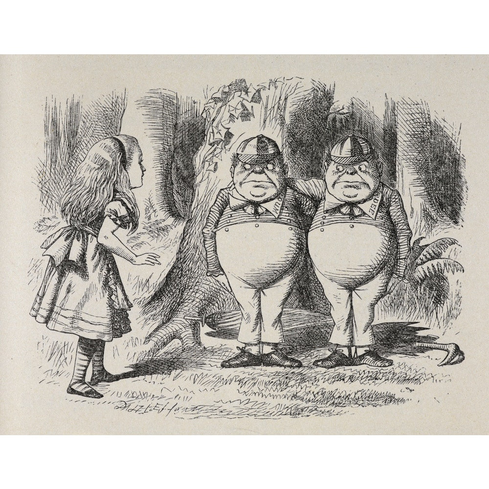 Alice meeting Tweedle Dee and Tweedle Dum for the first time print