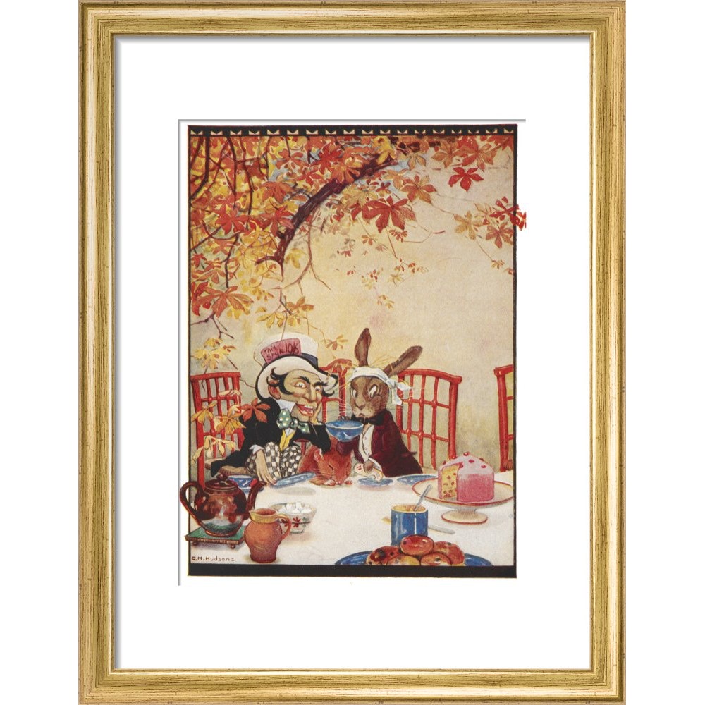 The Mad Hatter's Tea party print in gold frame