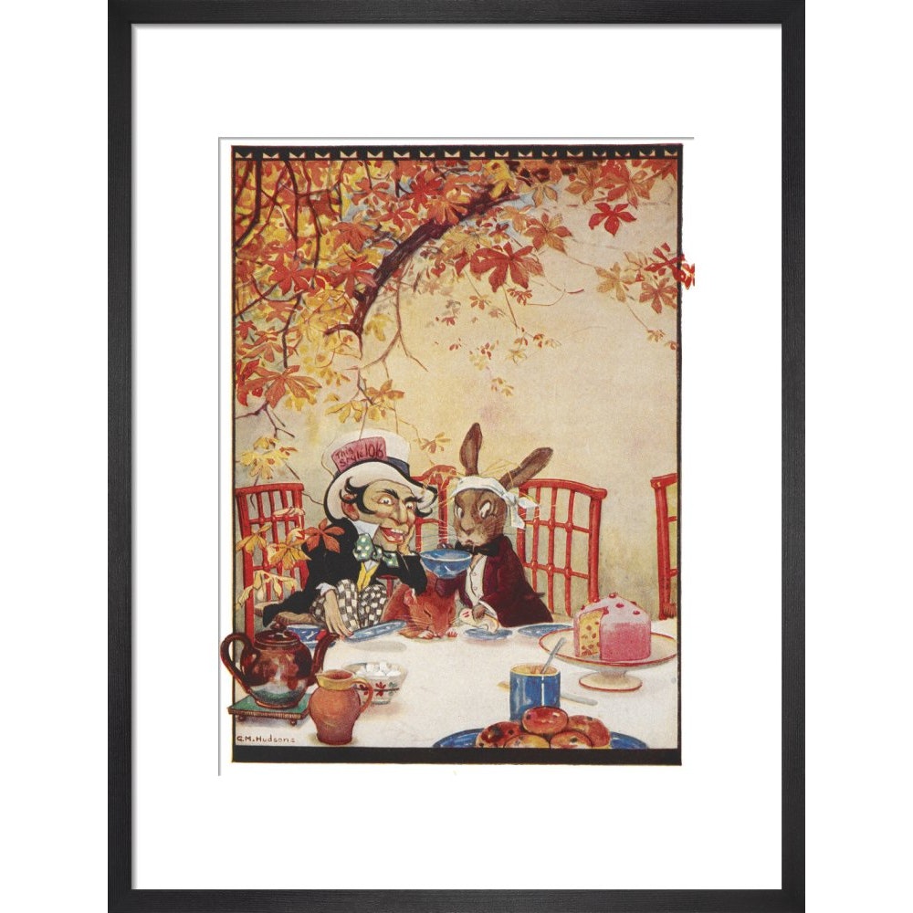 The Mad Hatter's Tea party print in black frame