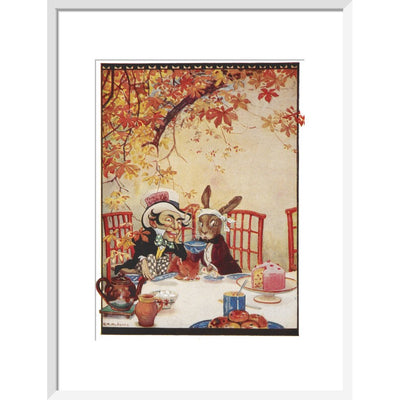 The Mad Hatter's Tea party print in white frame