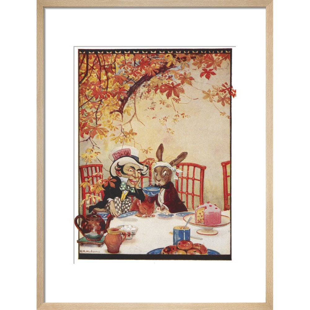 The Mad Hatter's Tea party print in natural frame