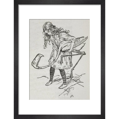 Alice playing croquet with a flamingo print in black frame