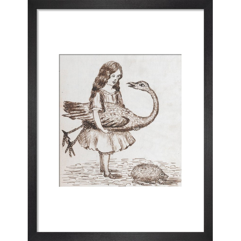 Alice prepares for croquet print in black frame