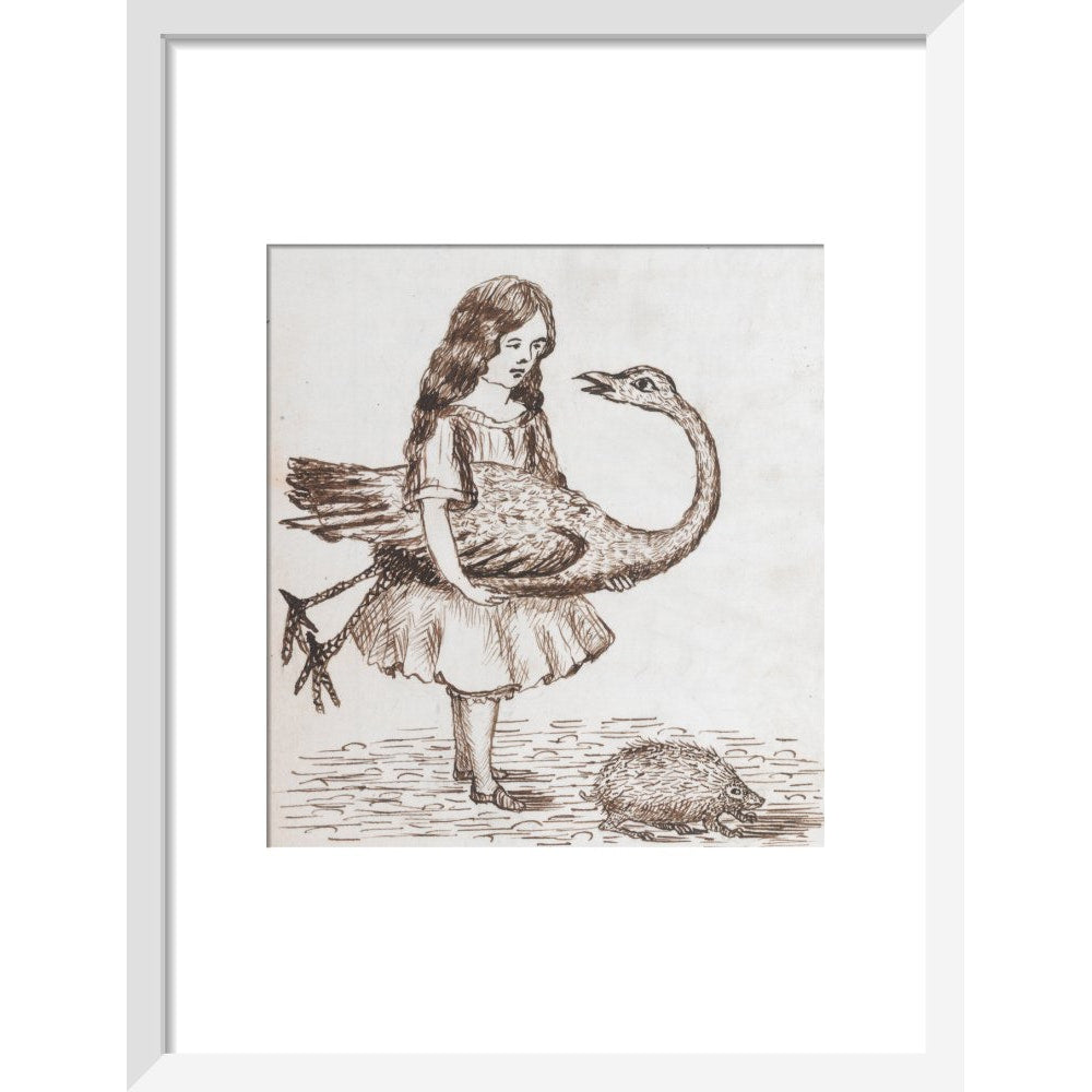 Alice prepares for croquet print in white frame