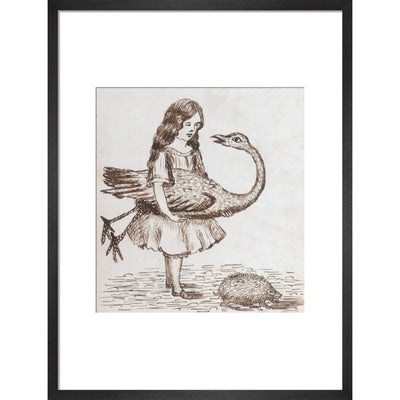 Alice prepares for croquet print in black frame