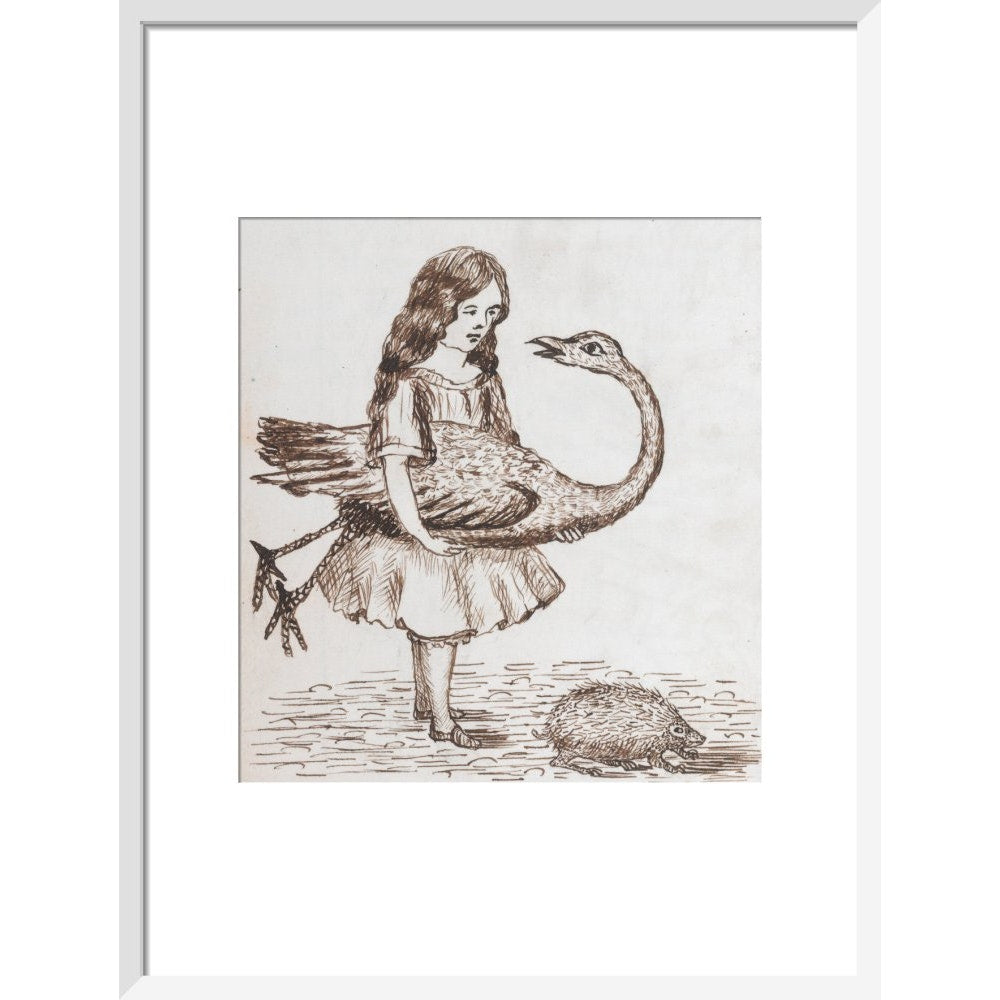 Alice prepares for croquet print in white frame