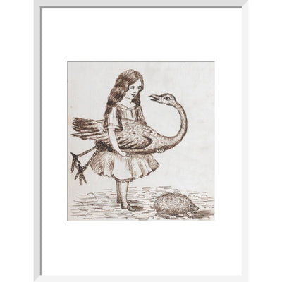 Alice prepares for croquet print in white frame