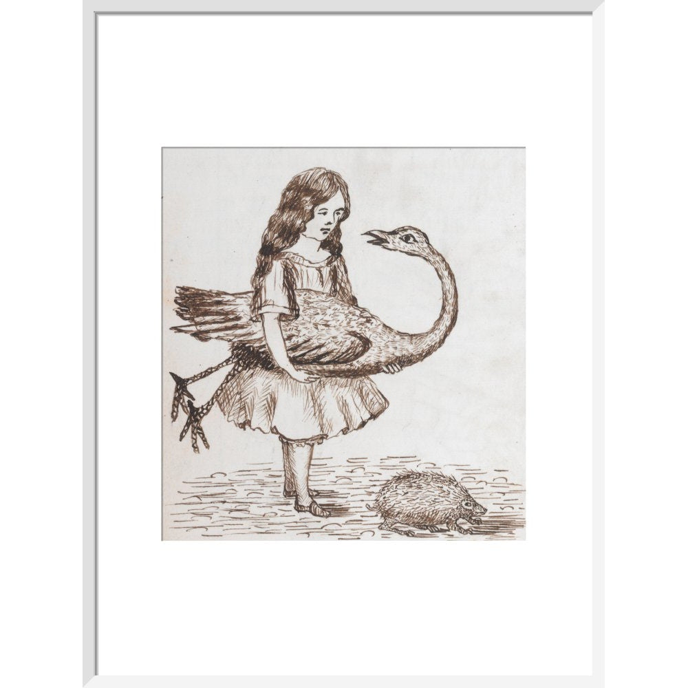 Alice prepares for croquet print in white frame