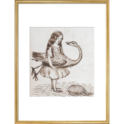 Alice prepares for croquet print in gold frame