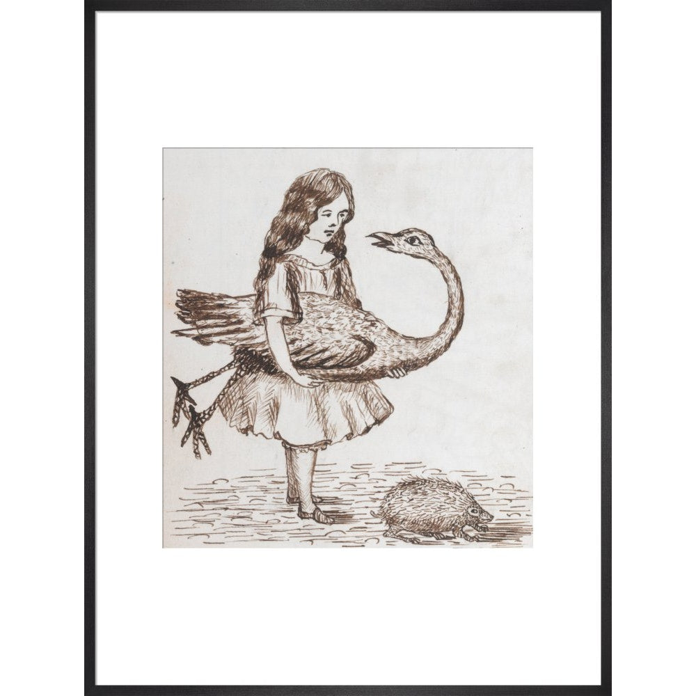 Alice prepares for croquet print in black frame
