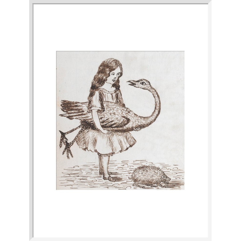 Alice prepares for croquet print in white frame