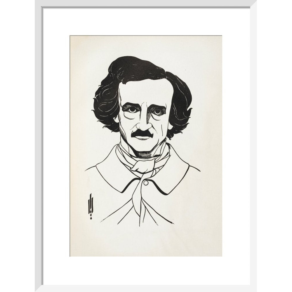 A Portrait of Edgar Allan Poe print in white frame