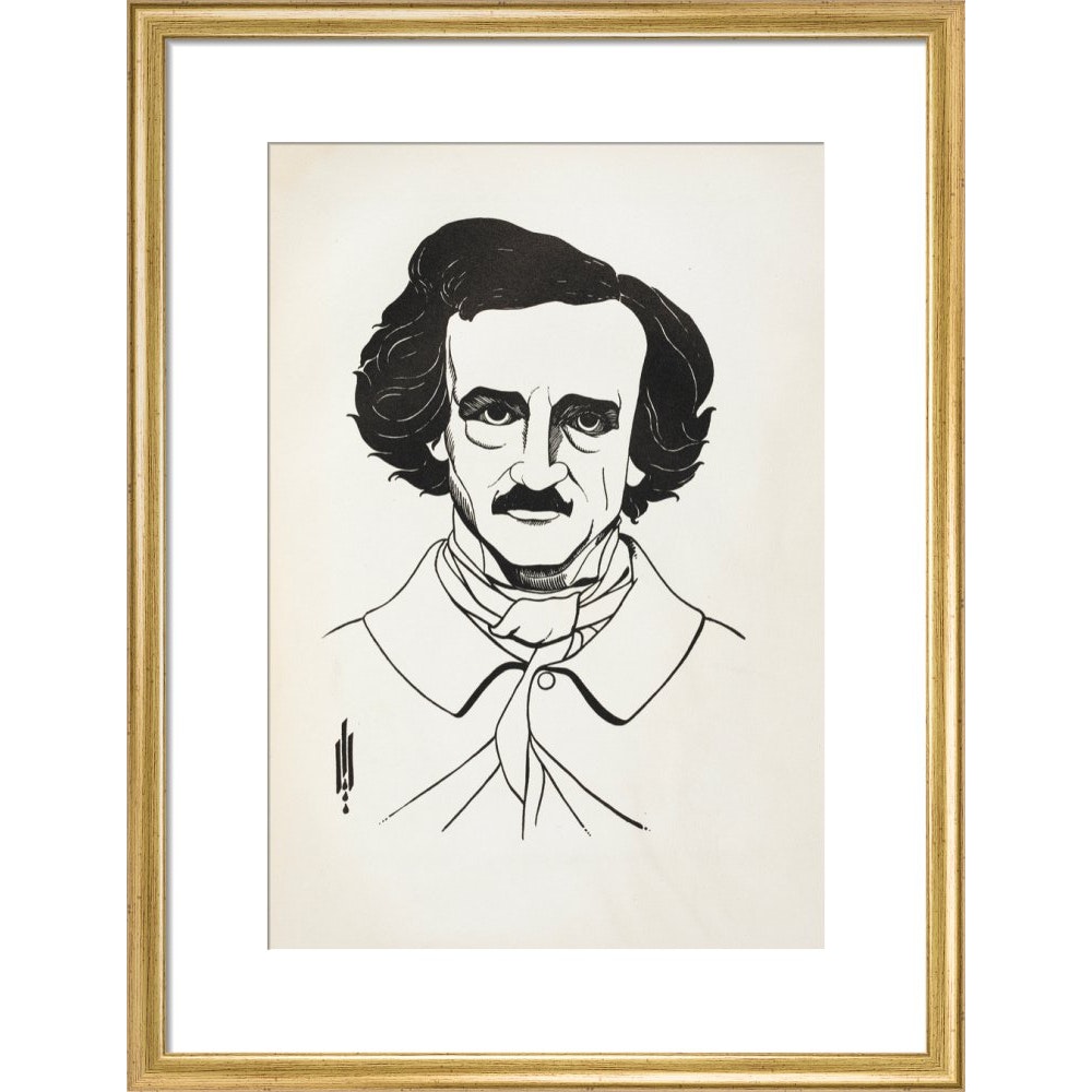A Portrait of Edgar Allan Poe print in gold frame