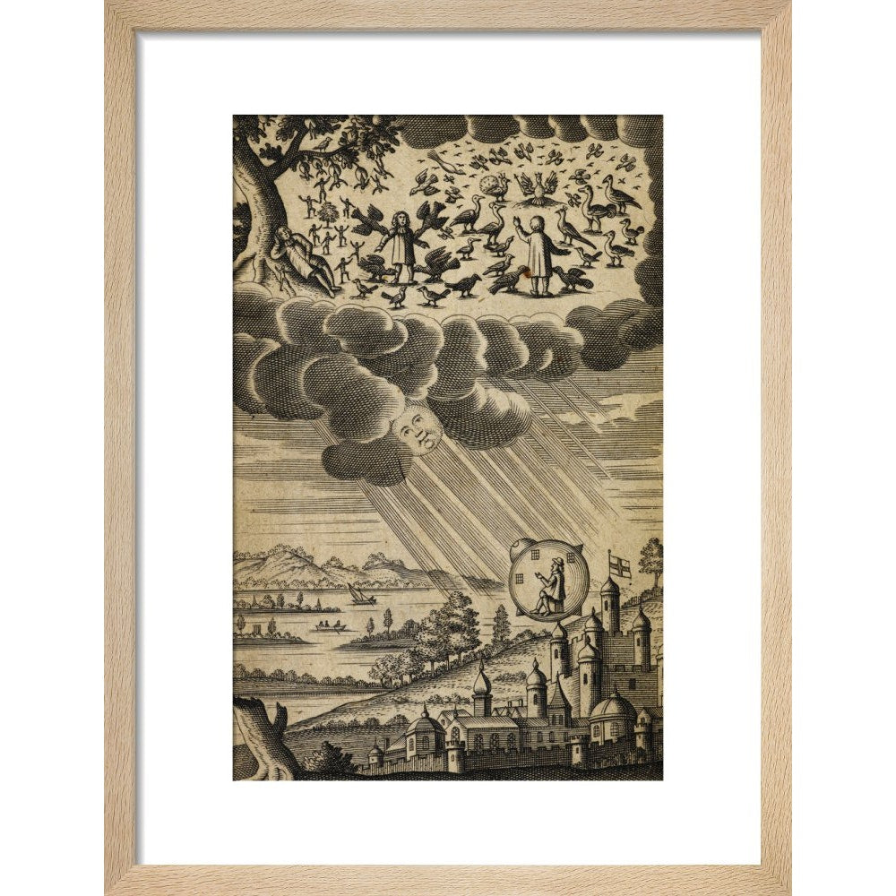 The Comical History of the States and Empires of the Worlds of the Moon and Sun print in natural frame