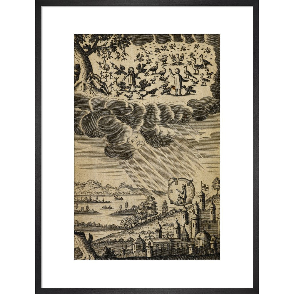 The Comical History of the States and Empires of the Worlds of the Moon and Sun print in black frame