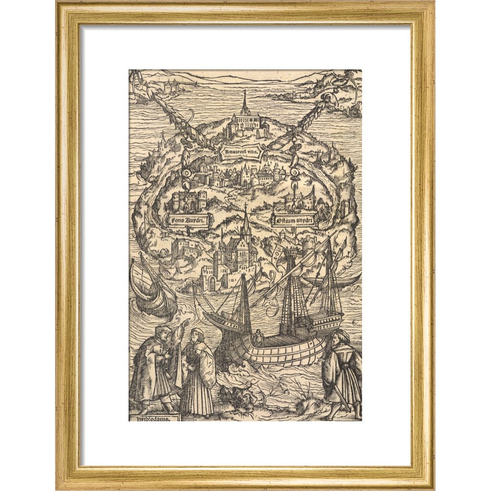 Utopia print in gold frame
